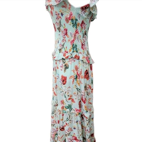 Abel The Label Floral Maxi Dress Size M – Boho Tiered Smocked Sleeveless Rayon - Picture 7 of 16